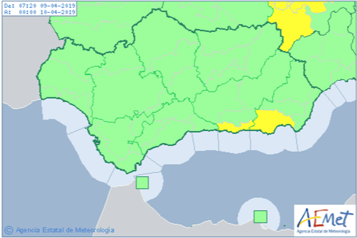 Se mantiene activo el aviso amarillo por fuertes vientos en la Costa Granadina